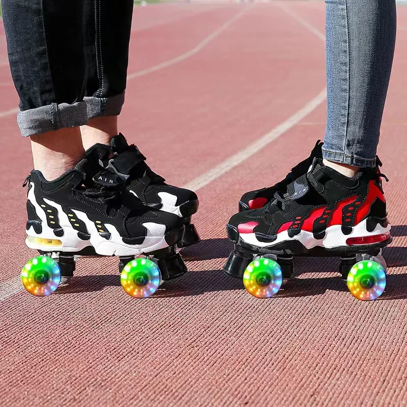 

Double-Row Roller Skates for Adult, Artificial Leather, Four-Wheel Inline Skating, Comfortable Sliding Quad Sneakers, New Style