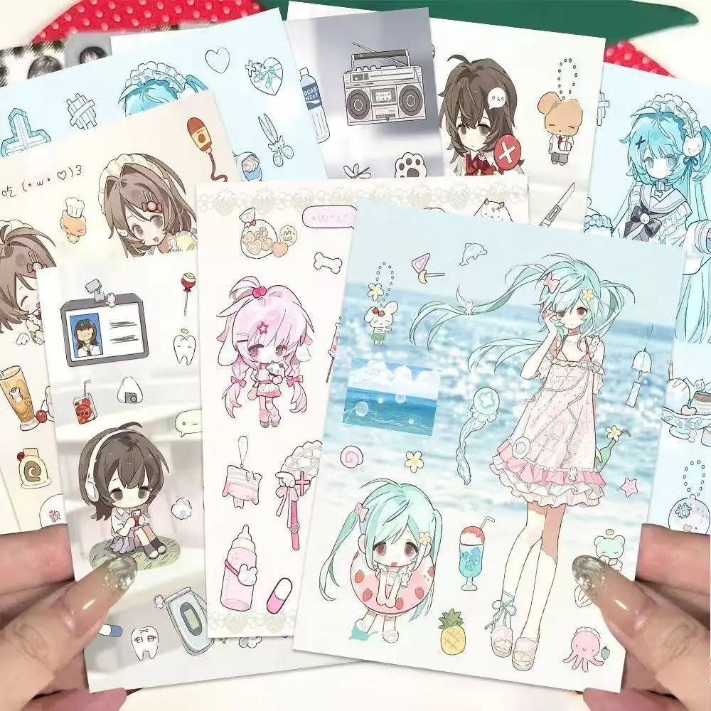 6PC Mix Kawaii Ins Girl Cute Collage Sticker Cartoon Two-dimensional Hand Account Material Waterproof Decorative Sticker Gift