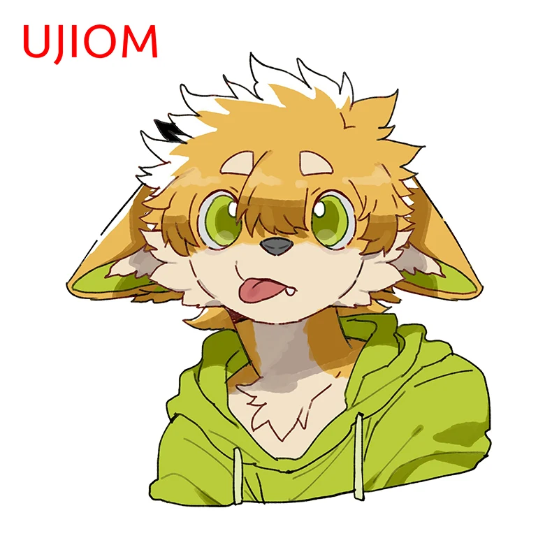 UJIOM 13cm X 12.2cm Cute Dog Boy Anime Furry Chibi Wall Stickers Personality Kids Room Decals Creativite Home Decor Wallpapers