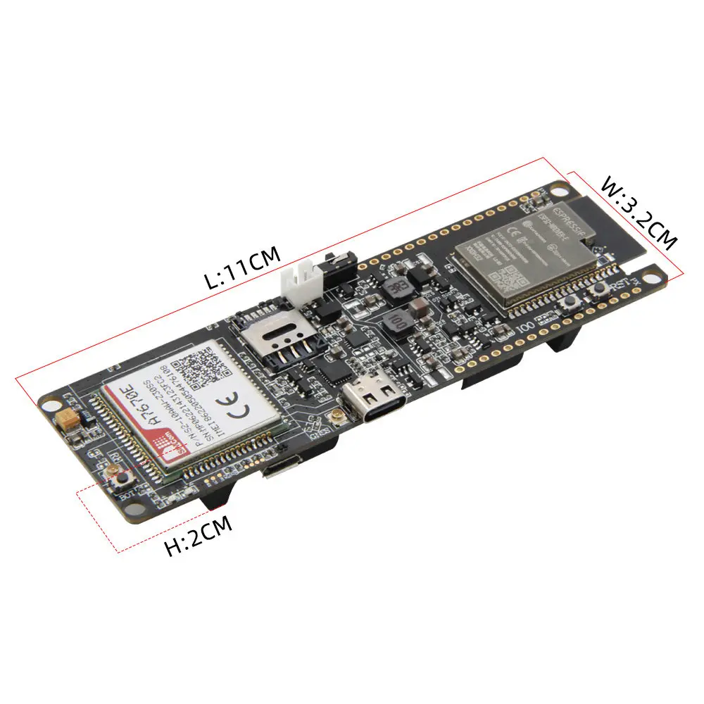 LILYGO T‑A7670E‑R2 4G LTE CAT1 ESP32 Development Board, GSM GPRS EDGE, TF Card, Wi‑Fi BLE, LCC+LGA 124Pin IoT Module Board