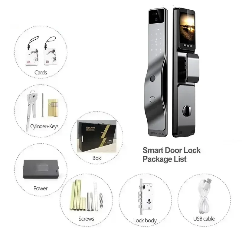 004 3D Face Recognition Fully Automatic Smart Door Lock With Camera Fingerprint Magnetic Card Password Key Unlock