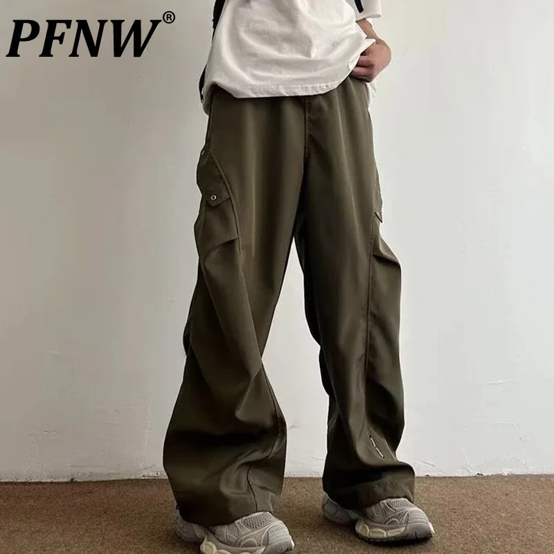 

PFNW American High Street Overalls Men's New Fashion Wide Leg Loose Retro Straight Casual Trousers 2024 Summer Bottoms 28W3696