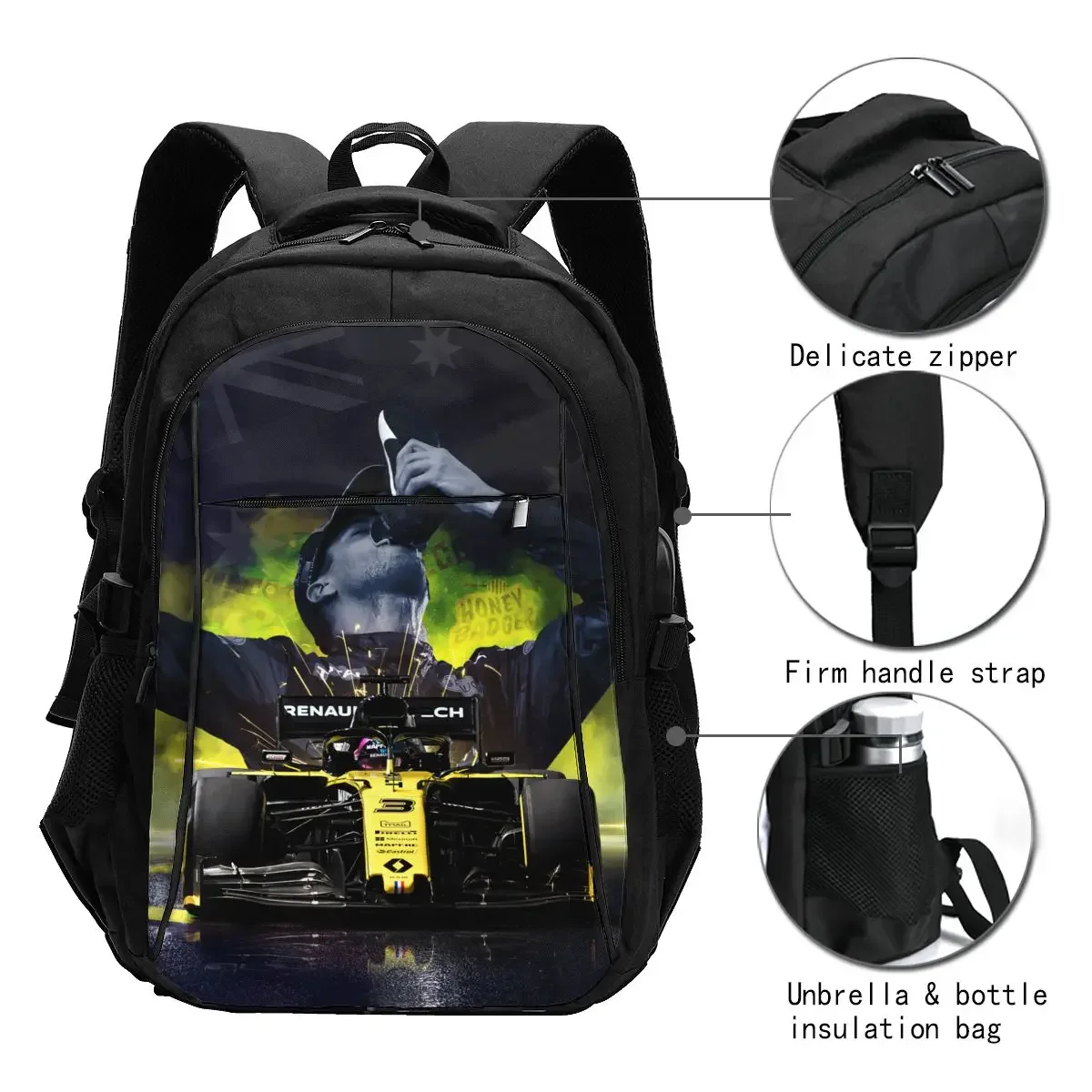 Daniel Ricciardo 3 Travel Laptop Backpack, Business Water Resistant Laptop Backpack with USB Charging Port, College Bag