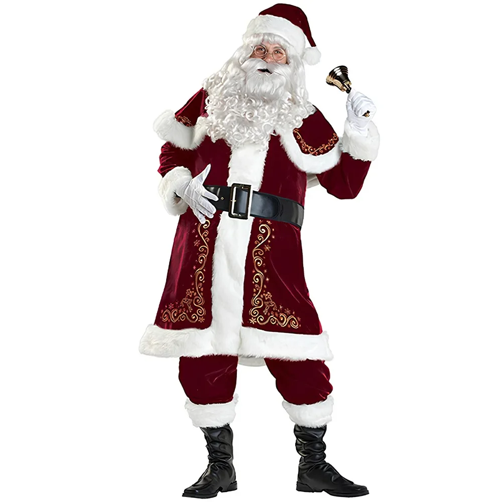 Christmas Costume Santa Claus with Shawl Dress Stage Performance Costume Full Set