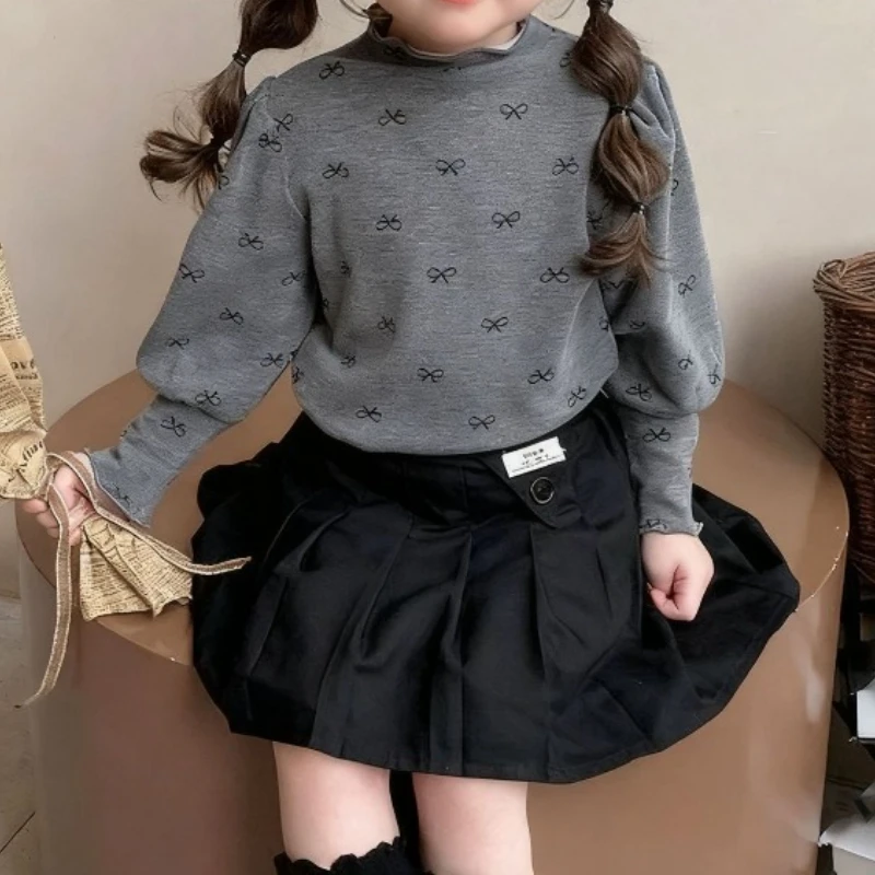 Cartoon Children's Bowknot Inner Top 2027 New Autumn and Winter Stylish Baby Girl Base Shirt Kids' Clothing