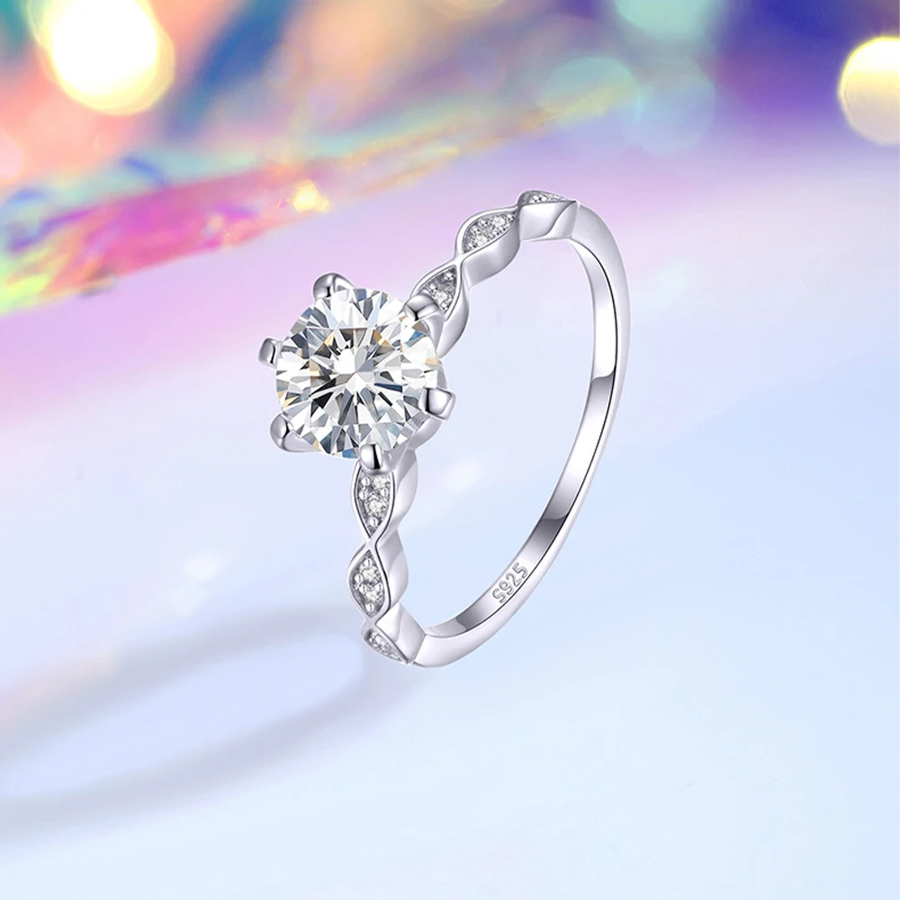 Trumium1CT Moissanite Sterling Silver 925 Ring Classic Luxury Engagement Jewelry  Wedding Rings for Women Accessories Gift
