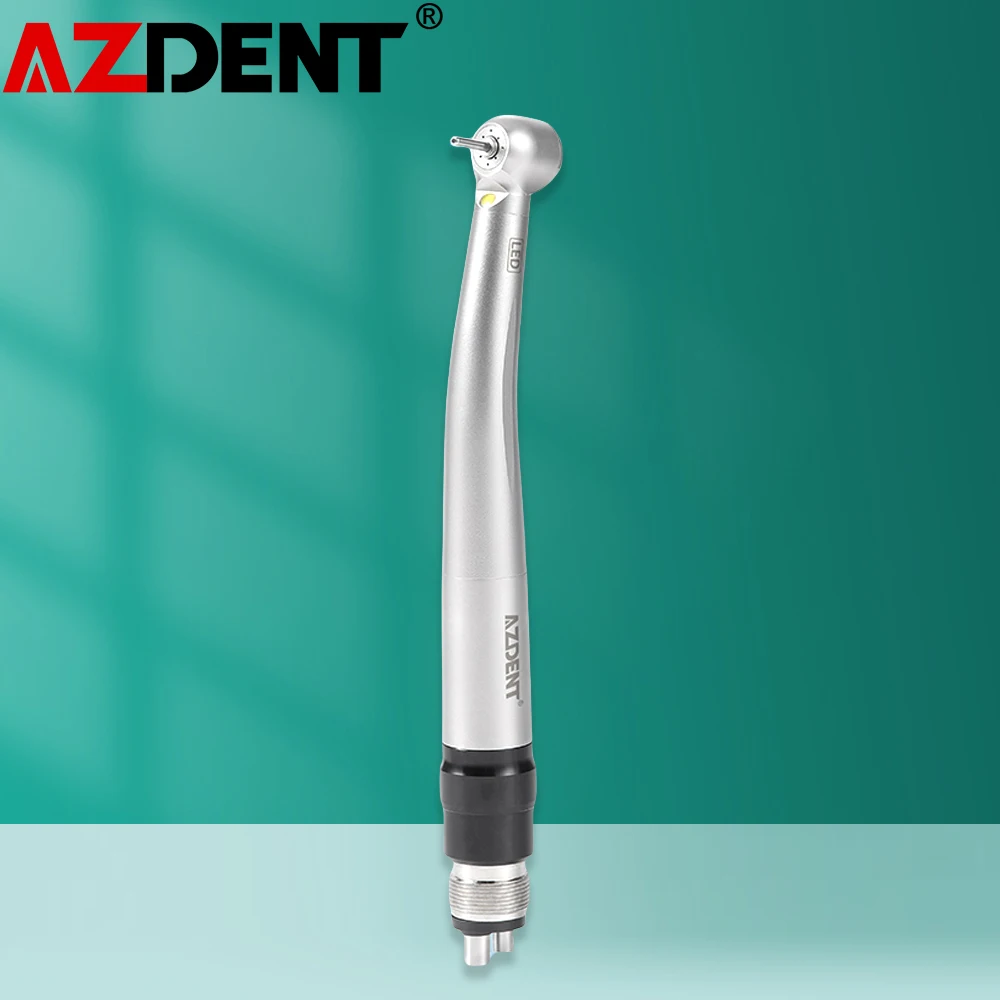 AZDENT 4 Hole Dental Handpiece LED E-generator Quick Coupler 4 Way Spray Clean Standard Head Push Button Chuck