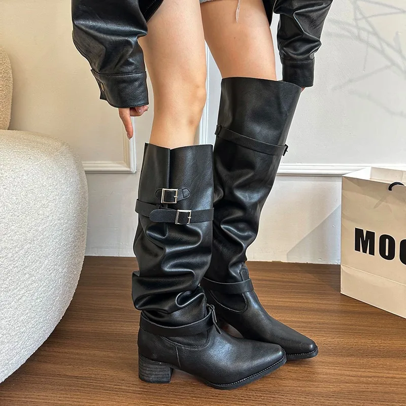 Women Boot Vintage Chunky Heel Western Cowboy Boots for Women Faux Suede Ankle Boots Woman Pointy Chunky Heels Short Botas Mujer