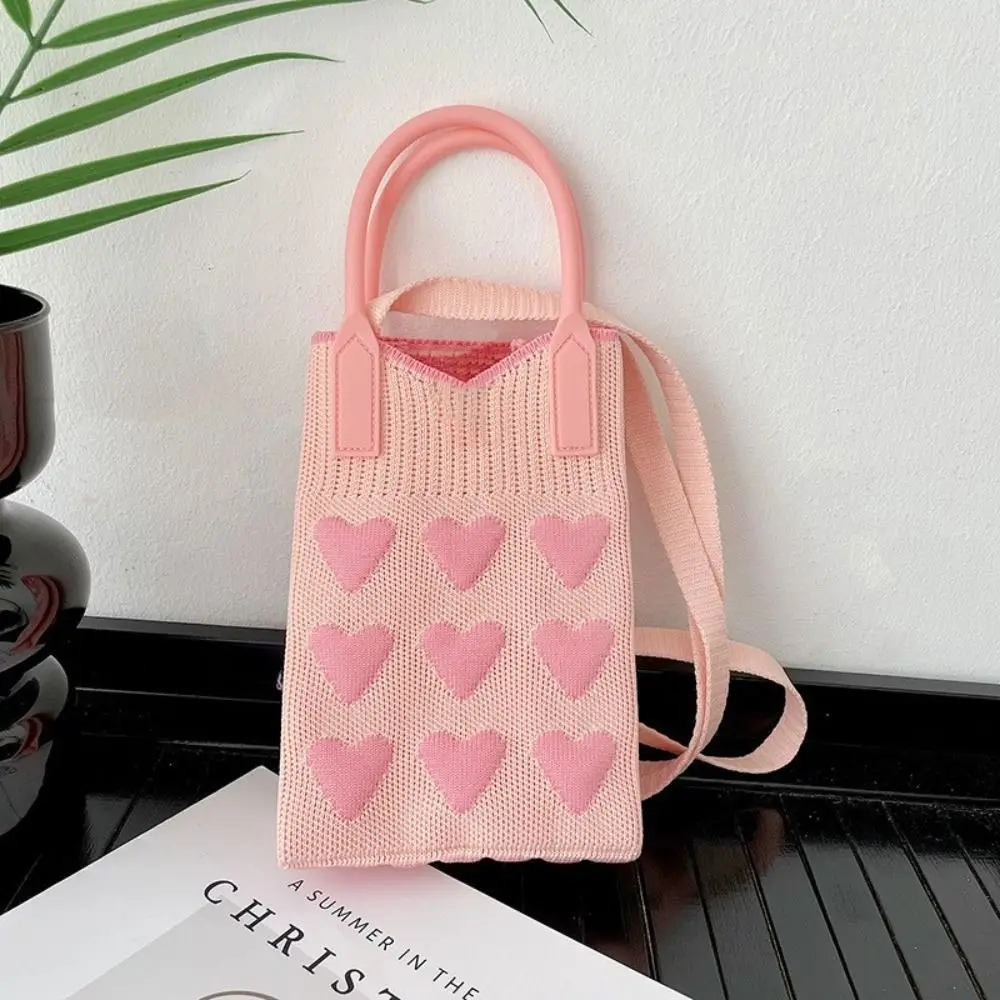 Fashion Heart Pattern Women's Knitted Handbag Female Woven Shopper Purse Design Chain Shoulder Crossbody Bag