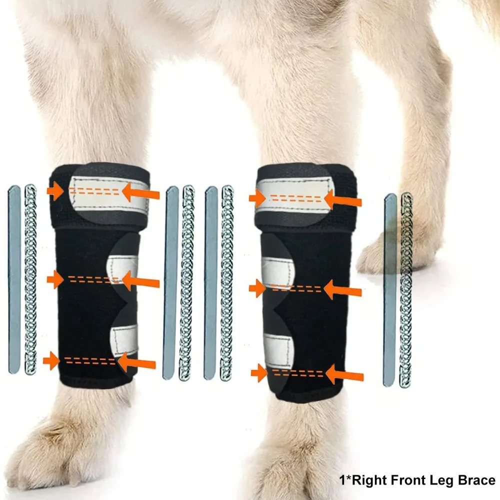 1PC Portable Metal Strips Dog Front Leg Brace Reflective Strips Non-Slip Knee Brace Breathable Adjustable Straps Joint Support