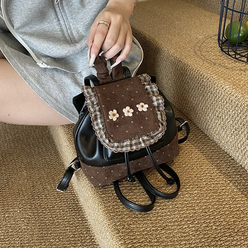 

Мини-рюкзак, новинка 2025, милый детский рюкзак, корейский плиссированный рюкзак из искусственной кожи с точечным принтом, модная универсальная сумка на плечо