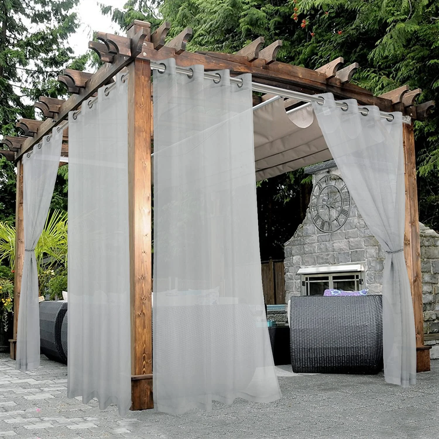Waterproof Sheer Outdoor Curtains for Patio, Privacy Drape for Cabana, Corridor Sun Room, Pool Hut, Canopy Deck