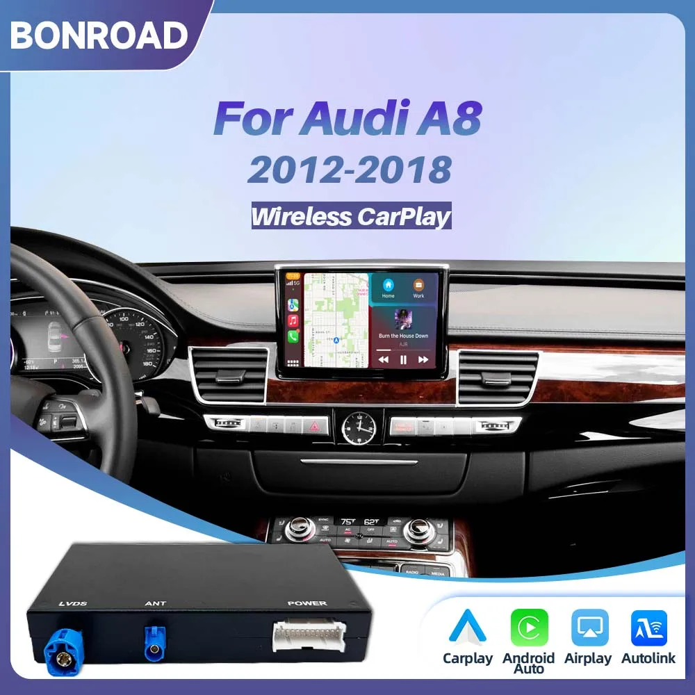 BONROAD CarPlay sans fil pour Audi A8 2012-2018, module adaptateur d'interface, lien miroir, Bluetooth, navigation GPS, boîte