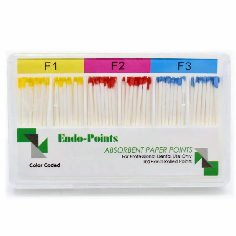 Puntos de papel absorbentes dentales, Materiales Dentales Protaper, Papel de fibra de algodón puro de fuerte absorción, F1, F2, F3