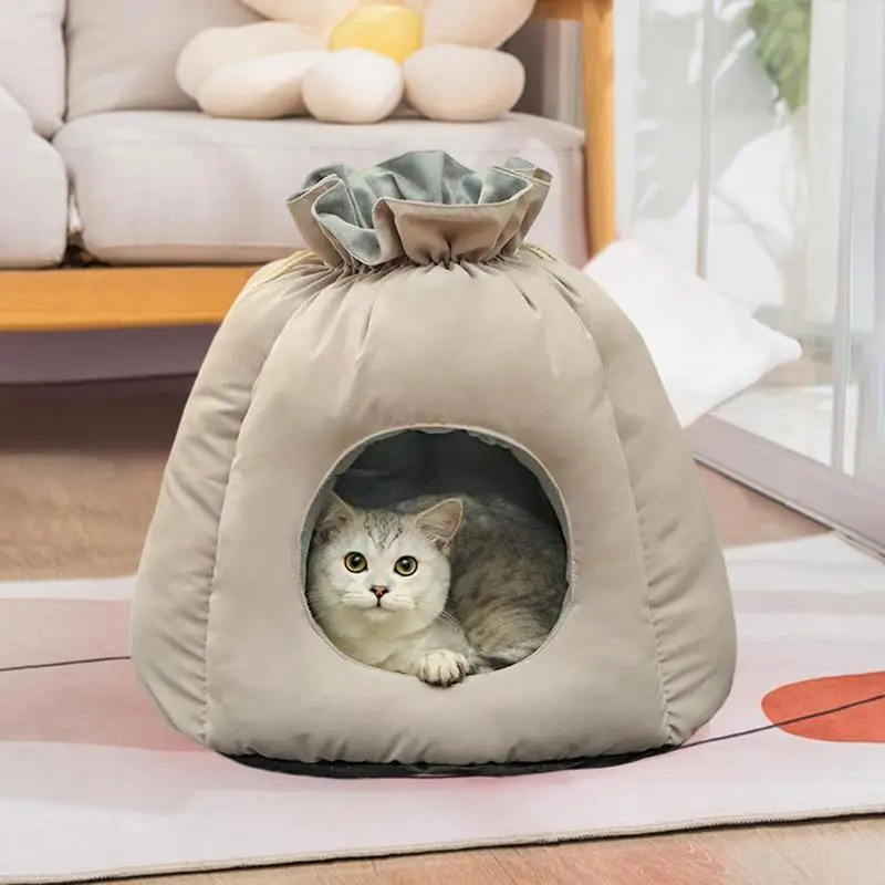 

Cat Bed Creative Money Bag Shape Warm Cat Cave Soft Cotton Pet Bed for Indoor Cats Kittens and Small Dogs Houses Non-Slip Bottom