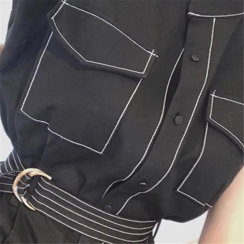 2024 Summer Sleeveless Jumpsuits Women Pocket Belt High Waist Wide Leg Shorts Fashion Rompers Loose Casual Jumpsuit Female