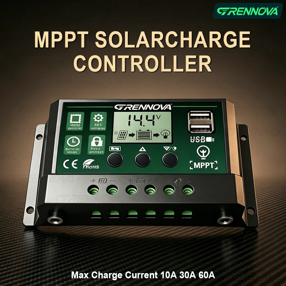 GRENNOVA 10A/30A/60A MPPT Solar Charge Controller—12V/24V Auto W/H DC Input and Output, Compatible with Multiple Battery Types