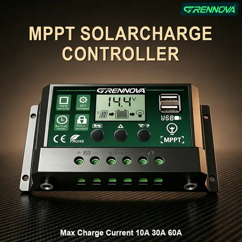 GRENNOVA 10A/30A/60A MPPT Solar Charge Controller—12V/24V Auto W/H DC Input and Output, Compatible with Multiple Battery Types