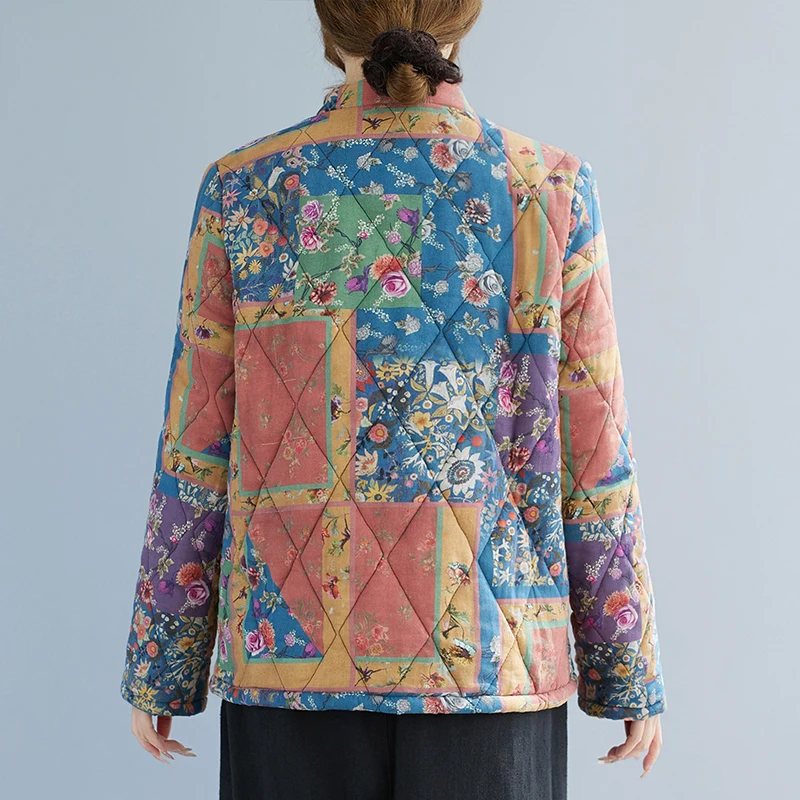 Cárdigan ligero con forro de Fce para mujer, abrigo con cuello levantado y estampado de ort, ropa de algodón cálida de invierno, corte recto informal