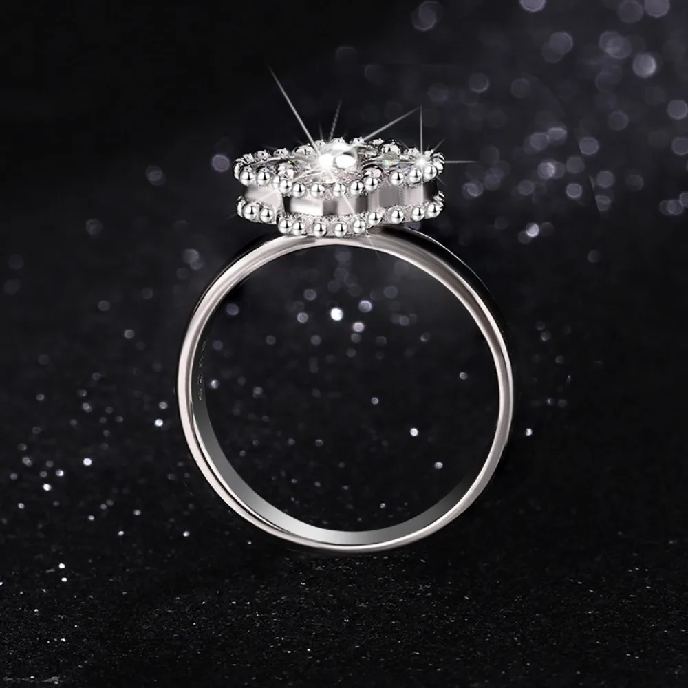 Trumium 1,2 Karat Sterlingsilber 925 Moissanit-Ring, Kleeblatt-Glücksbringer-Schmuck, Verlobungsringe für Frauen, luxuriöses Geschenk – Detail 5