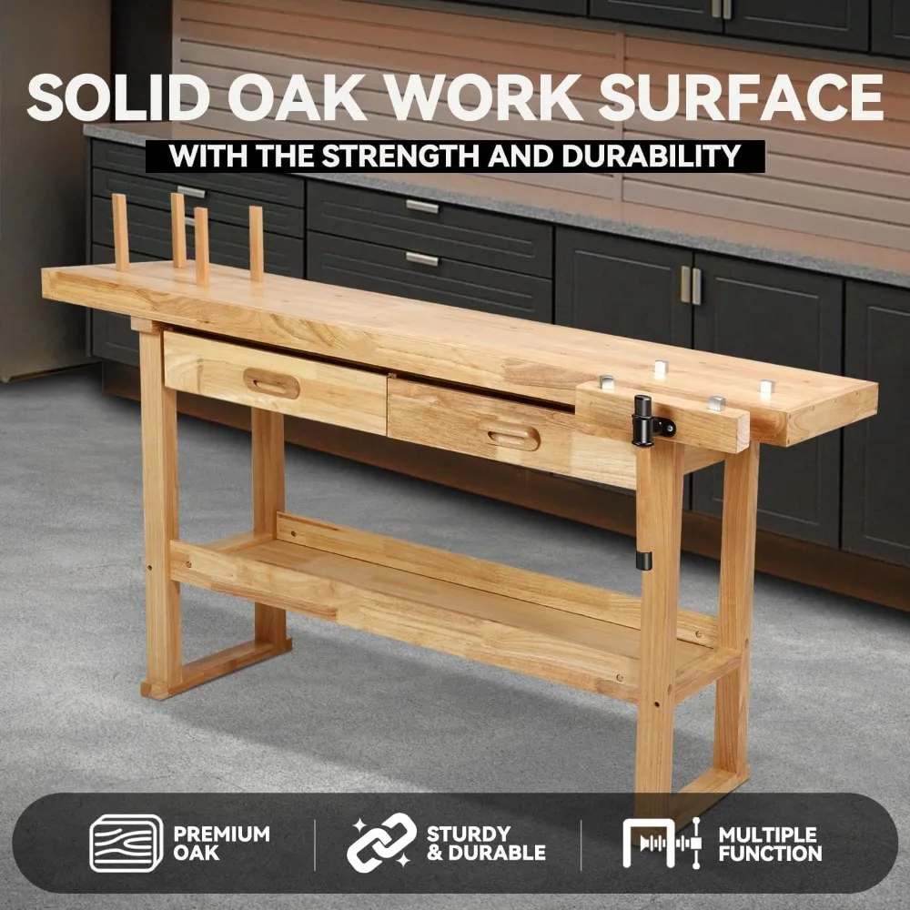 "60 Inch Heavy Duty Adjustable Woodworking Bench with 500 lbs Capacity"