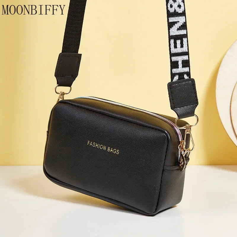 Simple Style Small Shoulder Bags for Women Solid Color PU Leather Wide Strap Crossbody Bag Female Phone Purse Messenger Handbag