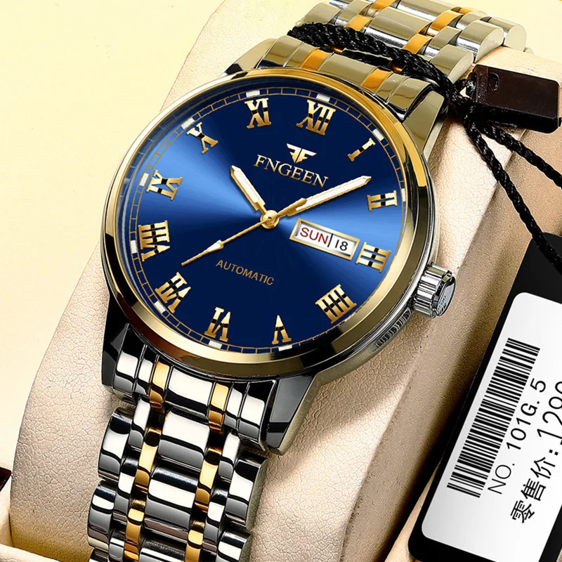 

Luxury Brand Men Watches 2023 Fashion Blue Business Gold Stainless Steel Waterproof Luminous Dual Calendar Wristwatch Clock Gift