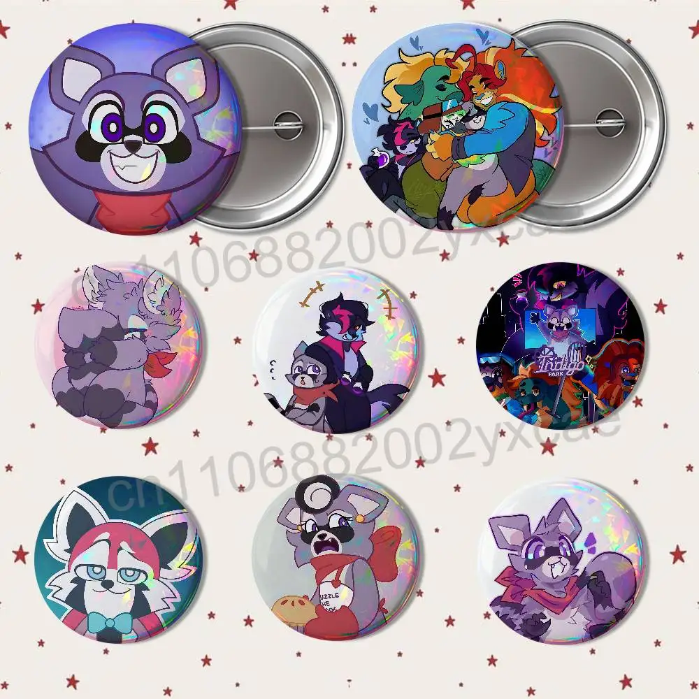 

game Laura Ed Indigo Park Reflective Pin Tinplate Round Brooch Cartoon Cosplay Badges for Bag Hat Toys Gifts