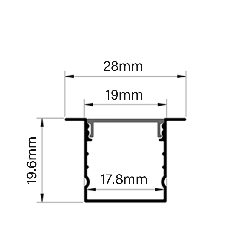 19.6*28mm Recessed LED Aluminum Profile for LED Linear Light LED Profile Aluminium Channel for LED Strip