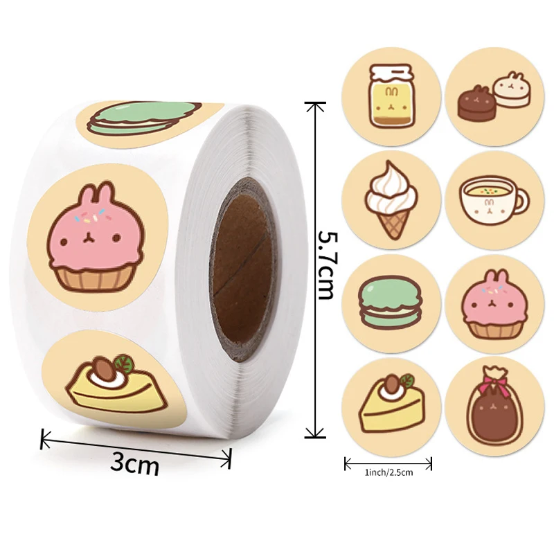 子供のためのかわいいケーキステッカー、シーリングラベル、誕生日パーティーギフト、封筒包装、装飾ステッカー、1インチ、500個