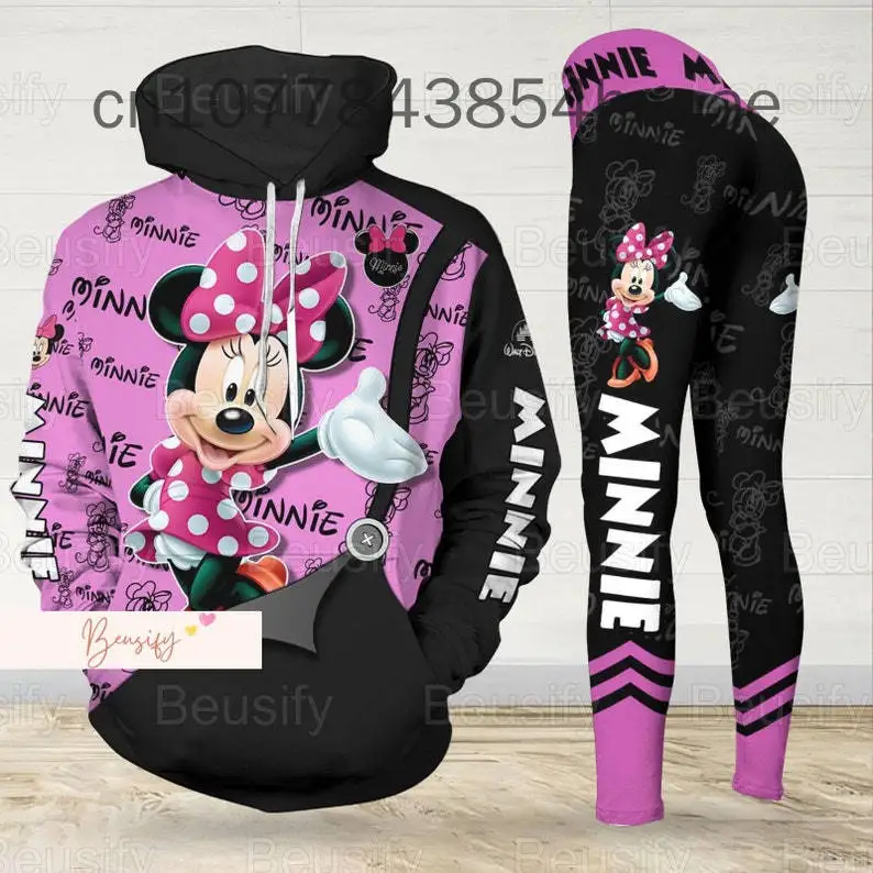 2024 New Disney Minnie 3D Hoodie Women\'s Hoodie Suit Mickey Yoga Pants Sweatpants Fashion Sports Suit