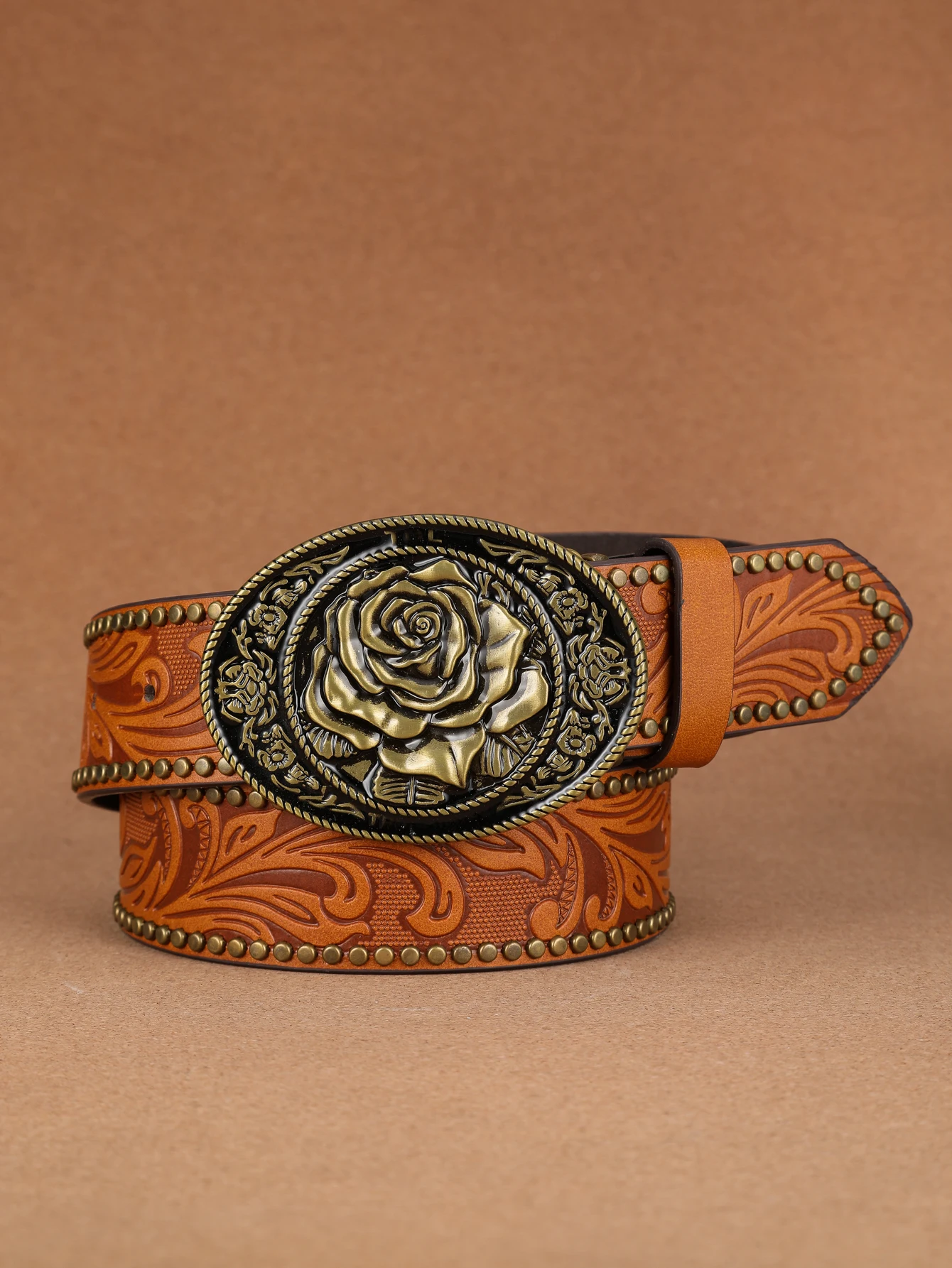 Western Vintage PU Belt - Women's decorative print engraved vintage belt