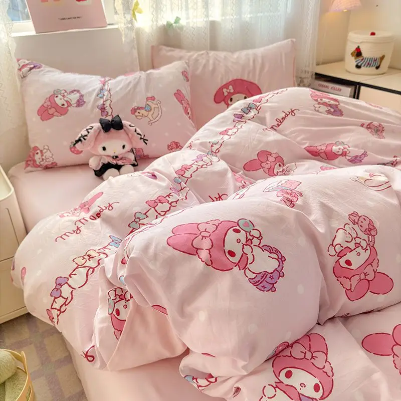 

Sanrio Cinnamorol Hello Kitty Bed Sheet Four Piece Set Cartoon Cute MyMelody Quilt Set Bed Sheet Quilt Cover Dormitory Girl Gift