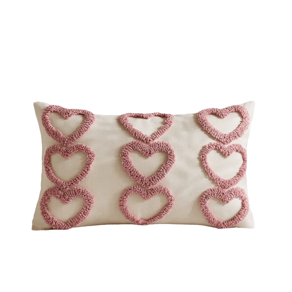 

Romantic Valentine Heart Pattern Pillowcase Velvet Embroidery Tufted Cushion Case Minimalist Brightly Colored Throw Pillow Cover
