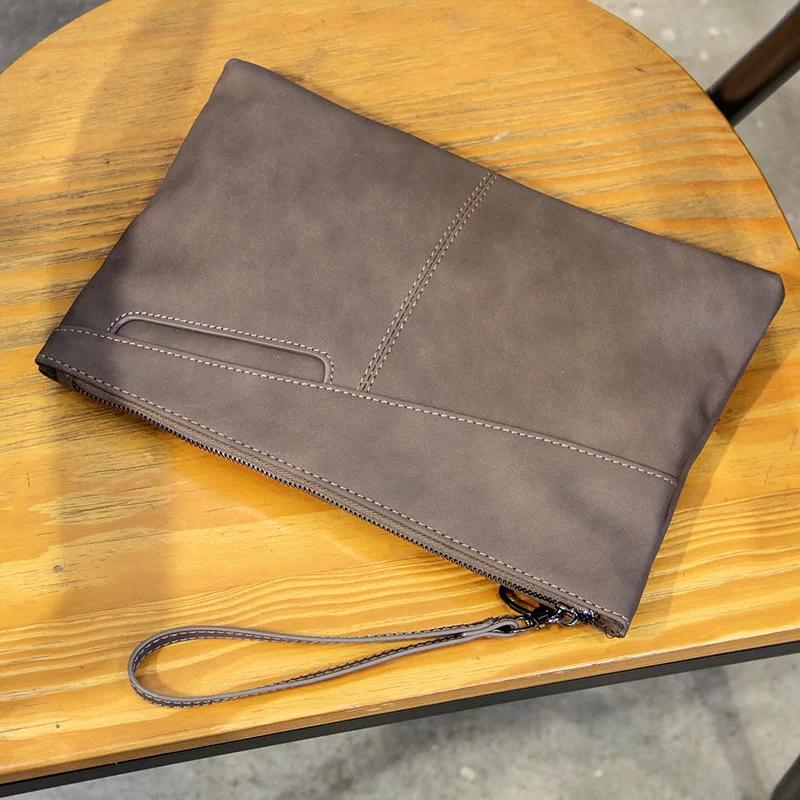 PU leather spliced simple large-capacity men's clutch bag, business document bag, retro briefcase