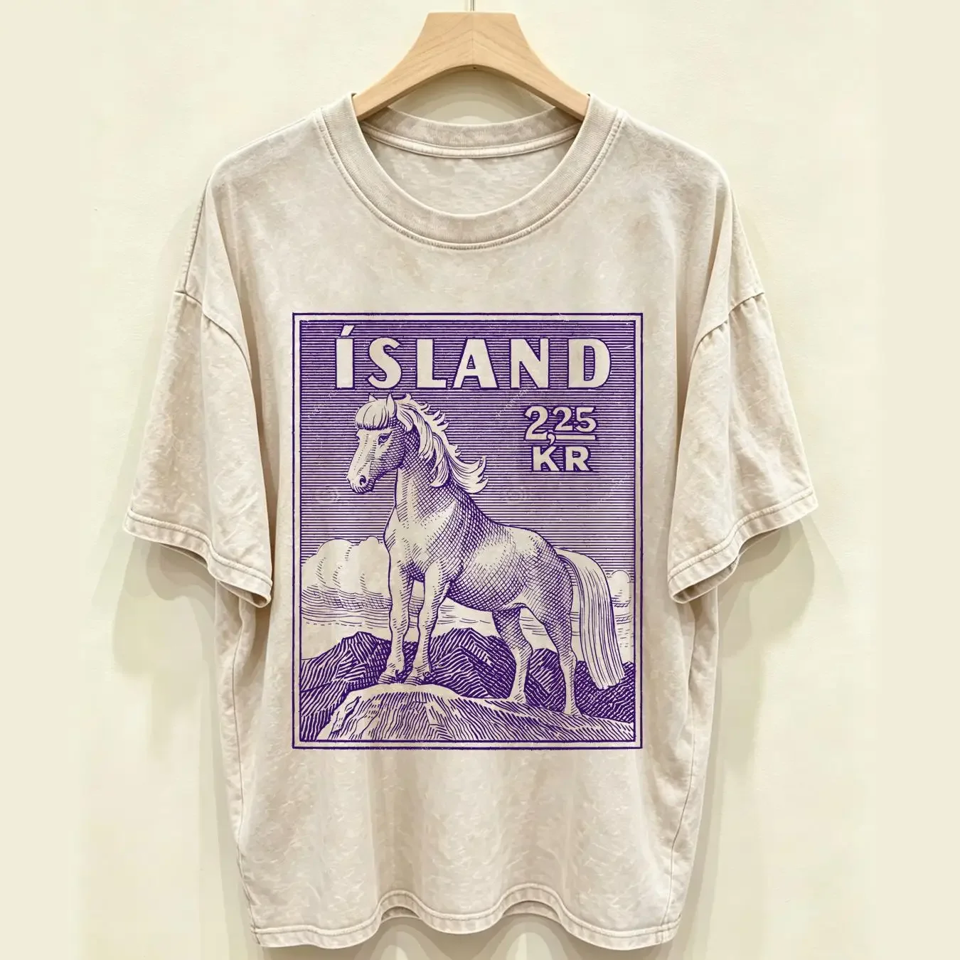 washed T Shirt Vintage 1958 Icelandic Horse Postage Stamp vintage Washed Breathable Comfortable Unisex Soft streetwear homme