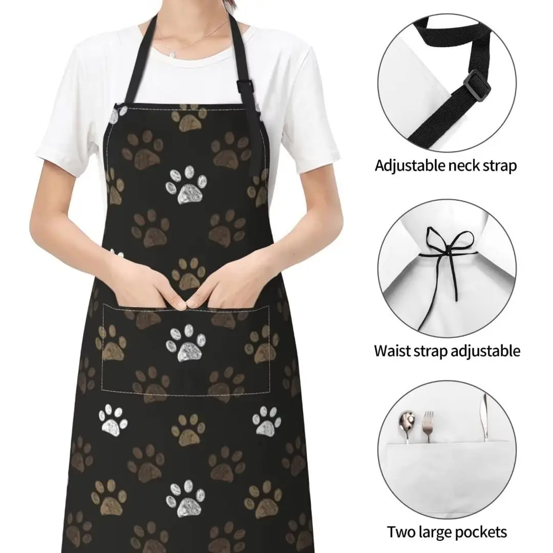 Dog Grooming Apron Waterproof Cute Pet Animal Dog Paws Apron With 2 Pockets & Adjustable Neck Chef Groomer Apron