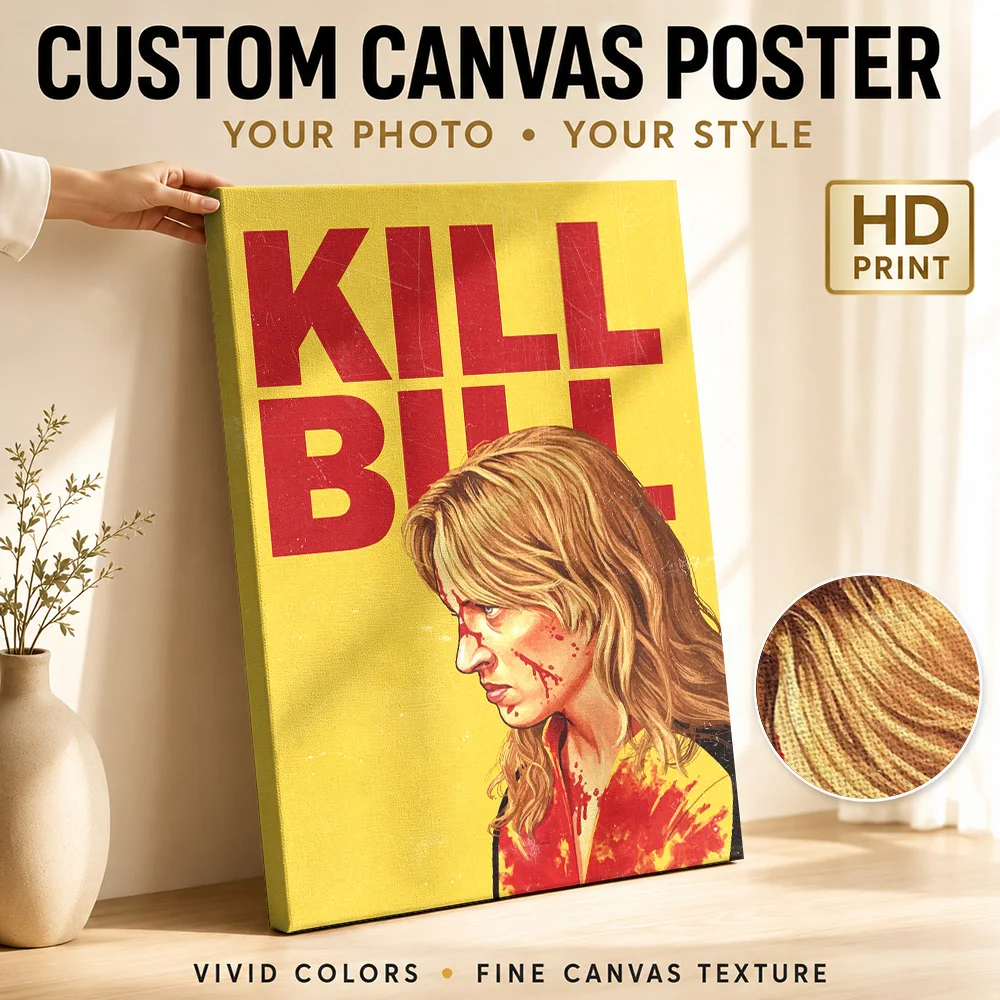 Kill Bill Movie Framed Canvas Poster Custom Vintage Movie Wall Paintings Decoration for Bedroom Collectible Ready to Hang Gift