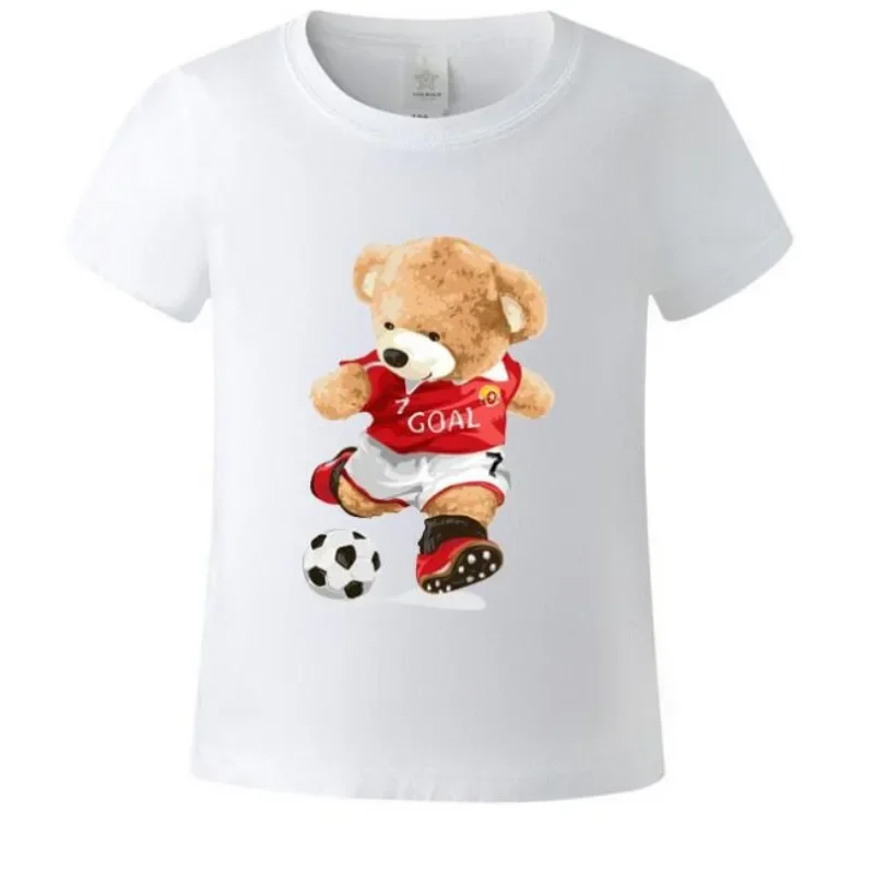 

Модная футболка с принтом медведя и круглым вырезом с коротким рукавом, повседневная футболка большого размера для мужчин и женщин в стиле Instagram, Harajuku