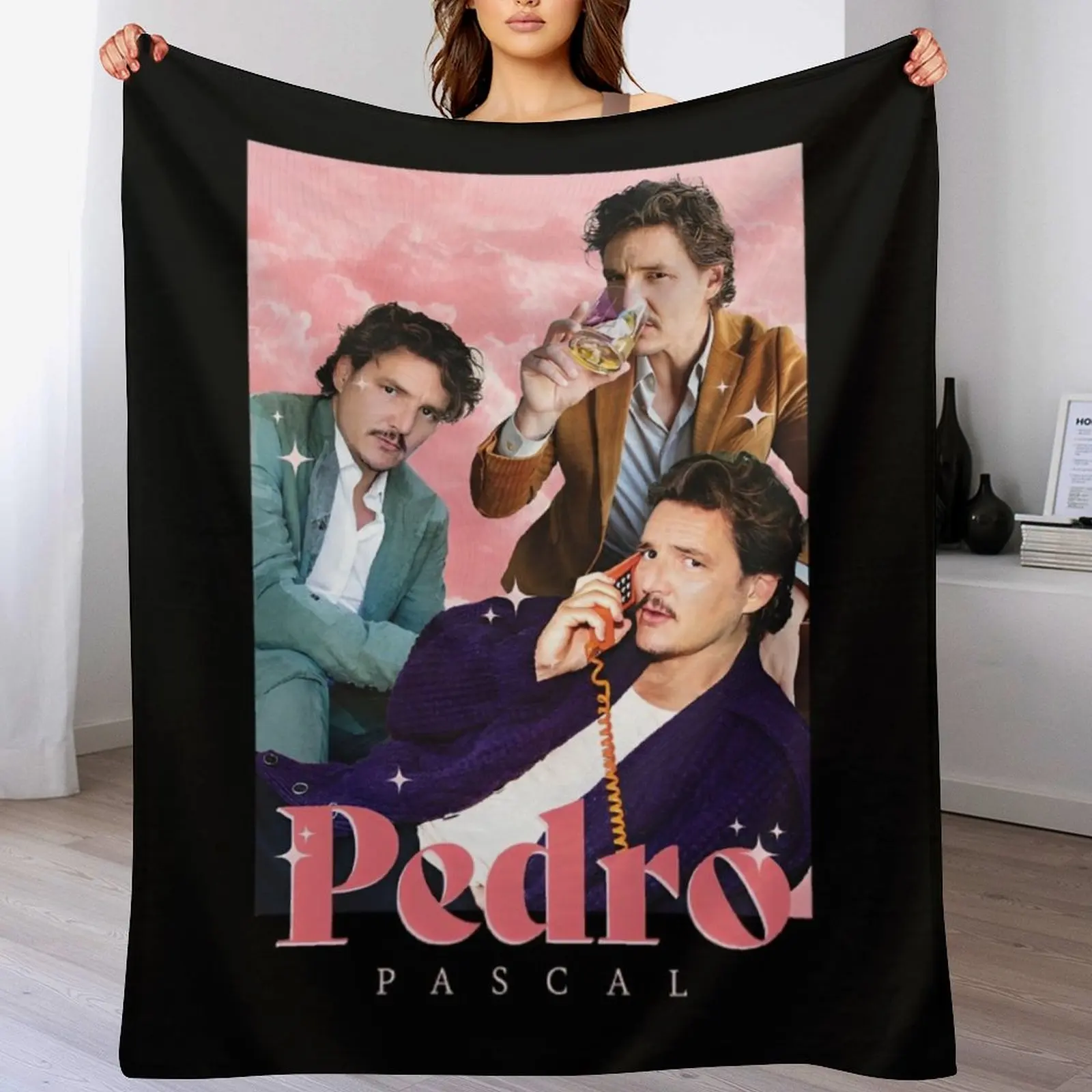 

Pedro Pascal Throw Blanket Travel Size Cozy Blanket for Plane Train