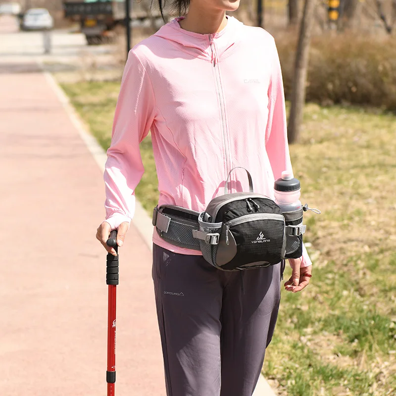 Nylon Waterproof Waist Bag with Bottle Holder Shoulder Crossbody Bag Outdoor Sports Hiking Running Cycling Bag for Man Women