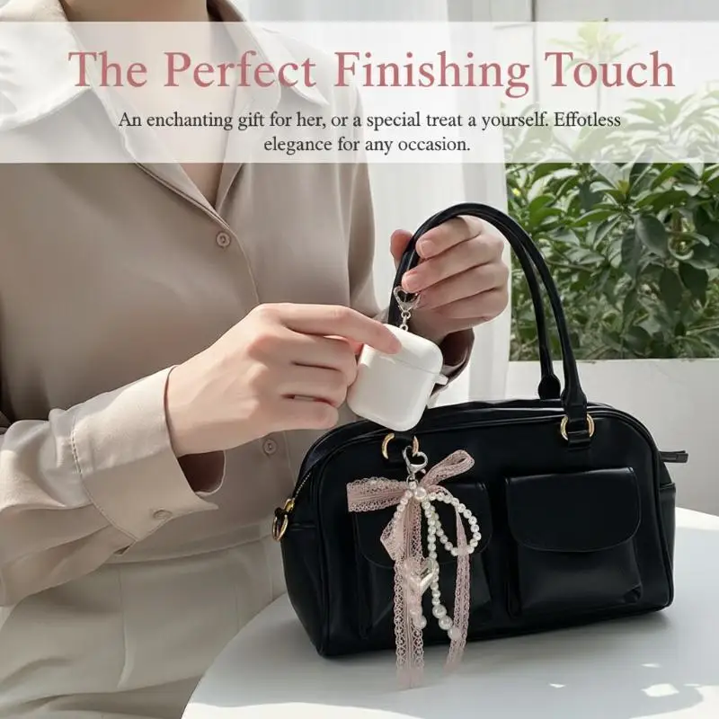 Nouveau porte-clés en dentelle avec nœud perlé, breloque de téléphone, cordon de suspension pour sac, accessoires pour femmes et filles (1 pièce)