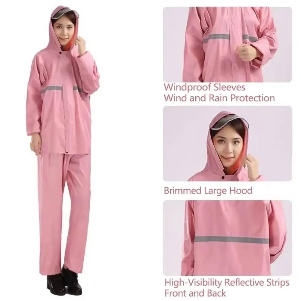 

Reflective Strip Raincoat and Rain Pants Suit Hooded Design Waterproof Waterproof Rain Poncho Reusable Oxford Cloth