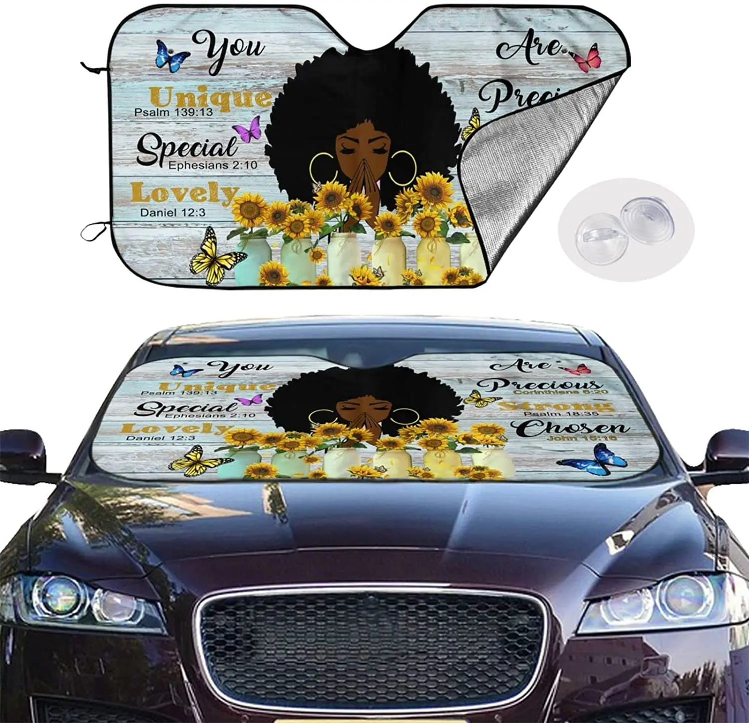 African American Car Windshield Sunshade Sunflower Auto Front Window Sun Shade Sunshield SUV Trucks Vehicle Block UV Rays Sun Vi