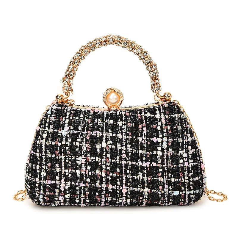 

2025 New Luxury Women Shoulder Bag Woolen Fabric Crossbody Bags Fashion Chain Handbag Evening Purse Wedding Chic Clutch