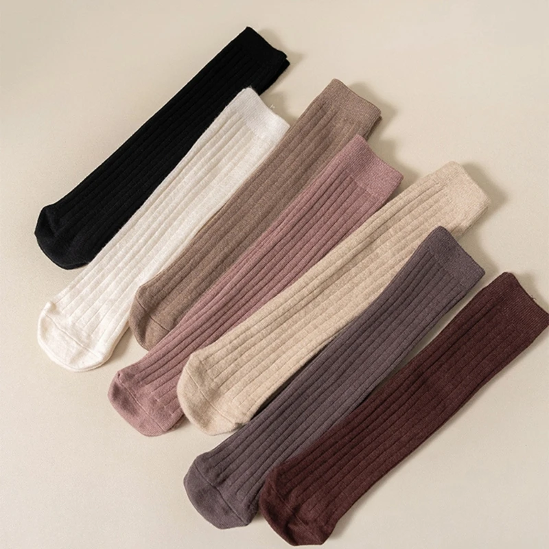 Solid Color Cotton Knee High Socks Crochet Girl Thicken Warm Socks Breathable Autumn Winter Socks Kids Hosiery Socks