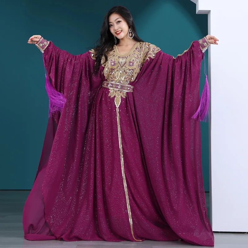 Kurta Indian Clothing Embroidered Sequins Decorated Arab Robes Elegant and Fashionable Dubai Kaftan 2-piece Set