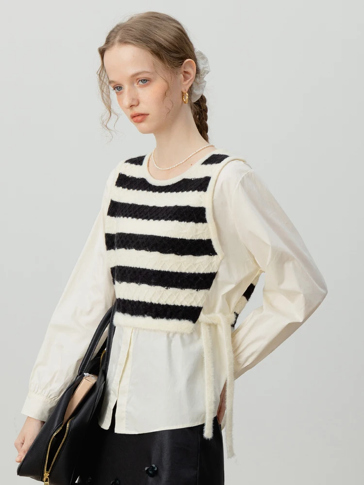 

Женская трикотажная рубашка EGGKA с длинным рукавом, в полоску, из смесового хлопка и полиэстера, модная, для повседневной носки, новая осенняя модель