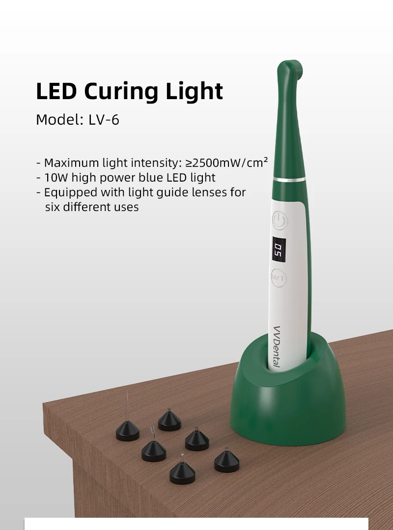 VV Dental 110 V-240 V kabelloses Aushärtungslicht, 7 Farben, Zahnarzt, kabellose LED-Lampe, 1 Sekunde Aushärtung, 458 nm, 1200–2500 mW/c ㎡ – Detail 1