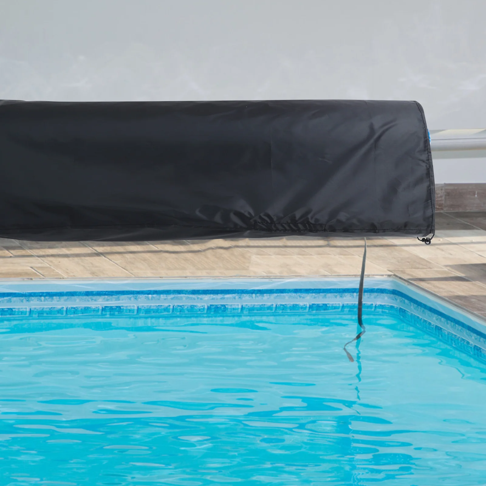 

1pc Premium Pool Cover Waterproof Durable Blanket For Inground Swimming Pools Easy Clean Drawstring Black
